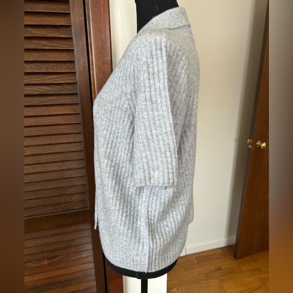 Gray Ribbed Short Sleeve Cardigan - Picture 3 of 6